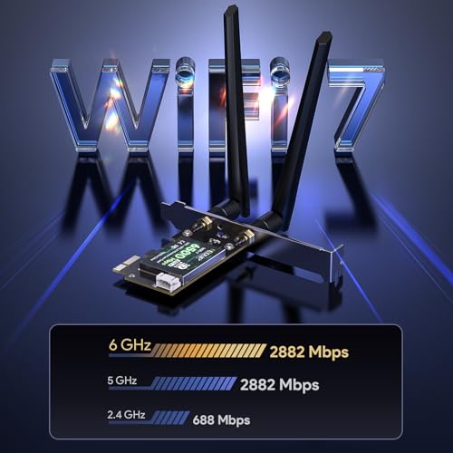Image of EDUP PCIE WiFi 7 Card BE6500 Wi-Fi 7 Wireless Network Card for PC | Bluetooth 5.4 Tri-Band 6G /5G /2.4Ghz OFDMA 802.11be, Compatible with Intel / AMD Windows 11 (64-Bit)