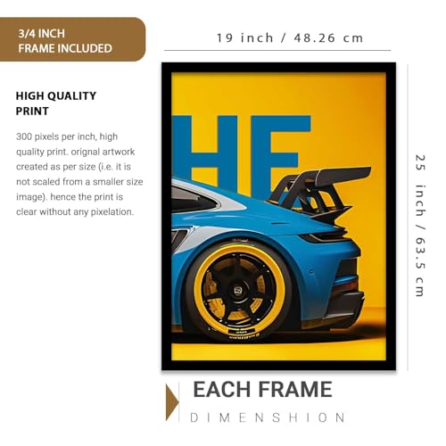 Image of HOTHOUSE Big Porsche Cars Framed Posters Gift Items for Boys Room Wall Decoration Bedroom Living Room Office Studio Decor | Car Poster Frame for Wall Decor Set Of 3 Size (19 X 25 inch)