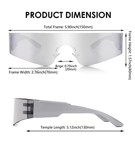 NULOOQ Y2K Rimless Futuristic Wrap Around Sunglasses Women Men, Trendy Cyberpunk Visor Sunglasses Monoblock Cyclops Shades4