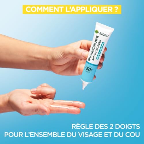GARNIER SkinActive - Fluide Anti-UV Matifiant & Anti-Imperfections Quotidien - SPF 50+ - Protège & Réduit les Imperfections - Enrichi en BHA & Niacinamide - Pour Peaux à Tendance Acnéique - 40 ml