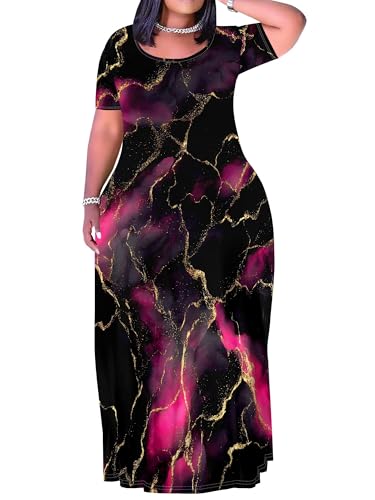 Image of SUZONANA Plus Size Dresses for Women Summer Casual Maxi Dress Short Sleeve Loose Vacation Dress