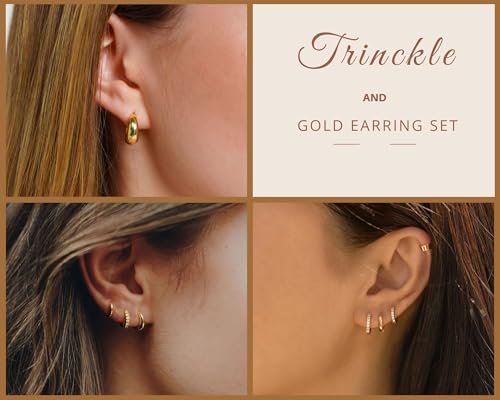 3 Pair Small Gold Hoop Earrings Set for Women, Huggie Hoop Earrings Earring Stack Helix Jewelry as Gold Earrings for Multiple Piercing, Tiny Stud Earrings as Cute Jewelry for Woman Daily Wear3