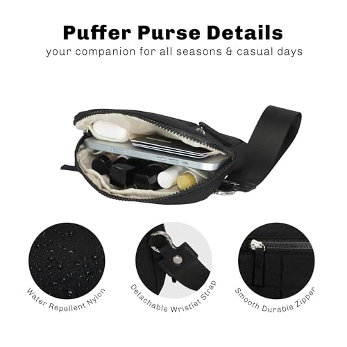 Hynes Eagle Wristlet Wallets for Women Nylon Quilted Puffer Wallet Purse with 3 Zip Pockets for Travel/Daily Black3