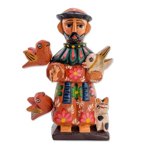 Estatuilla artesanal de madera de San Francisco de Asís multicolor