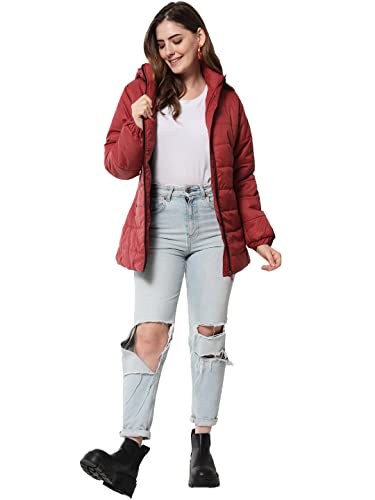 Image of KOTTY Women Nylon Peach Pink Solid Puffer Jacket