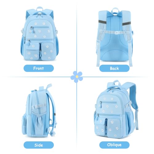 Image of DIGOBAY Backpack for Girls 6-8, 3PCS Embroidery Toddler Girls Backpack with Lunch Bag Pencil Case, 15.7 inch Kids School Bookbag for Preschool Kindergarten Elementary Daycare Backpacks, BLue Flower