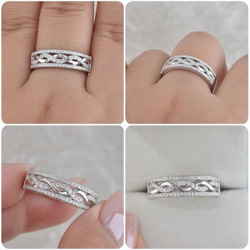 Newshe Jewellery Moissanite Wedding Bands for Women 925 Sterling Silver Eternity Rings Promise Engagement Ring Twisted Size 5-102