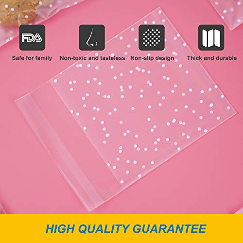 120PCS Self Adhesive Cookie Bags, Treat Bags, Searik White Polka Dot Plastic Pastry Bags with Thank You Labels for Party Gift Giving Bakery - Thumbnail 7