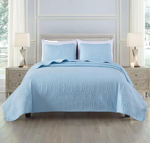 Image of Chezmoi Collection Austin 3-Piece Oversized Bedspread Coverlet Set (Queen, Chambray Blue) (Pack of 6)