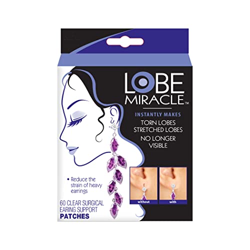 Lobe Miracle Ear Lobe Support Patches – Clear Heavy Earring Holder – Prevents Tears & Reduces Strain (60 Patches)