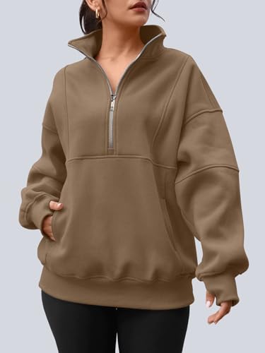 Image of AUTOMET Women's Quarter Zip Oversized Sweatshirt Fleece Mock Neck Pullover
