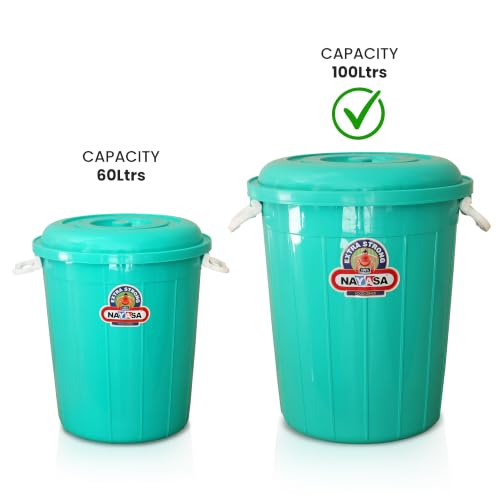 Image of Nayasa Bucket 102 with Lid- 100 Ltrs, Plastic Water Storage Bucket| Unbreakable Multipurpose Storage, Green