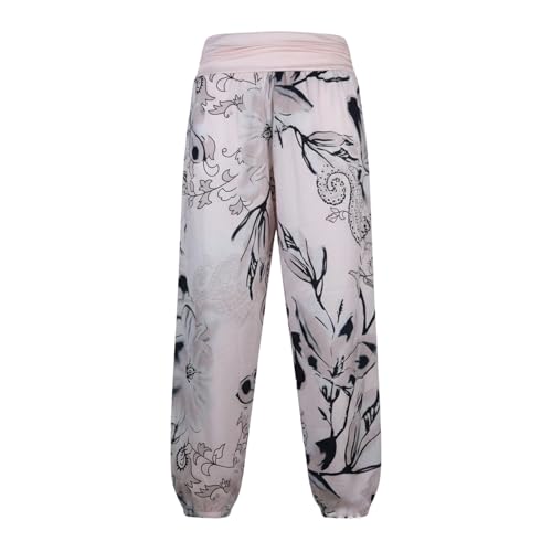 Pantalon décontracté durable imprimé intégral jambes larges rose taille M - 4