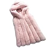 Guiran Damen Faux Pelz Weste Ärmellose Lange Jacke Kunstpelz Mit Kapuzen Fellweste Mäntel Rosa S