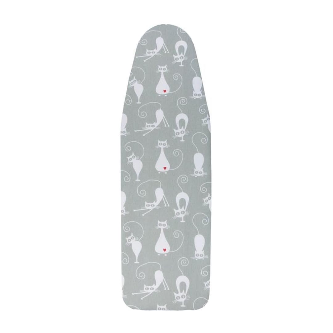 DURA HOME Premium Ironing Board Cover โ 2 sizes, 100% Cotton + 3 mm Foam Pad โ Heat-Reflective, with Adjustable Drawstring Fastener (Cat, L (148x52 cm))