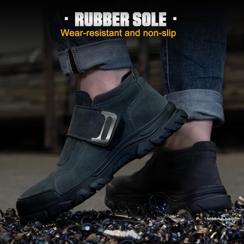 Image of Hogent Welding Work Boots for Men Slip on Steel Toe Shoes for Men Soft Comfortable Safety Boots Mens Work Boots Indestructible Puncture Proof Construction Boots for Men Safety Toe Footwear for Welder