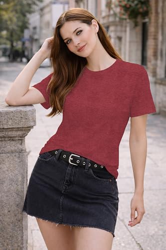 Image of London Hills Tshirt for Woman | Tops for Woman | t Shirt for Woman's Relaxed Fit Round Neck | Tops for Women Western Half Sleeve Melange Textured | Women top's | Women's tees | Women' t Shirt