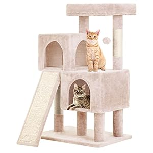 BestPet 36 inches Cat Tree for Indoor Cats Cat Tower with Scratching Posts Multi-Level Cat Furniture Condo with Ramp, Perch Spacious Cat Cave & Funny Toys for Kittens House,Beige