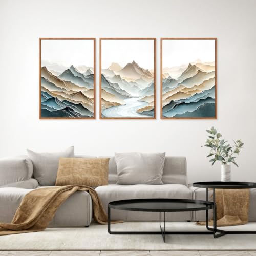 Image of CHDITB 3D Textured Mountain Wall Art, Neutral Earth Tone Landscape Decor