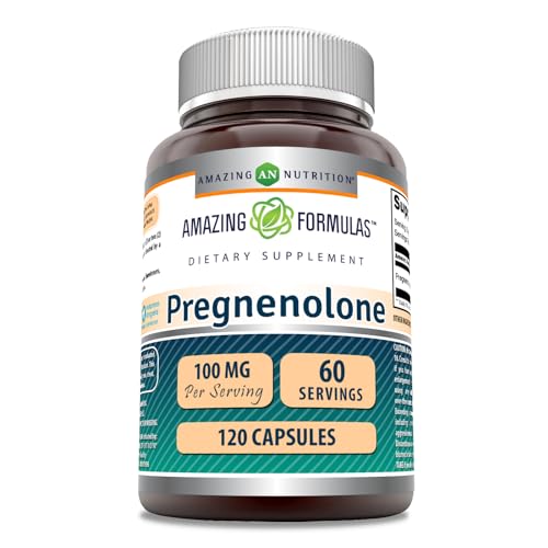 Amazing Formulas Pregnenolone 100Mg Per Serving 120 Capsules Supplement | Non-GMO | Gluten Free | Made in USA