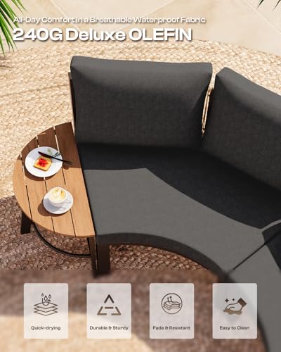 Oasbira Outdoor Patio Furniture Set, 4 Piece Half-Moon Aluminum Patio Conversation Sets Curved Sofa with PE Rope, All-Weather Outdoor Sectional Sofas with Modular Coffee Table & Cushions, Graphite