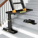 Tanfix Foldable | Heavy-Duty Ladder Extender Pro, High Strength Steel Material Design Ladder Extension Pro for Stairs w/Non-Slip Mat, 11.4-18' Adjustable Height, Applicable Ladder Feet Spacing 25'