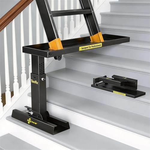 Tanfix Ladder Levelers for Stairs, Heavy-Duty Ladder Extender with Stair Ladder Platform, 11.8-18" Adjustable Ladder Leveler, Non-Slip Mat, Fits 27" Feet Spacing by Tanfix - Used condition - US$59.49