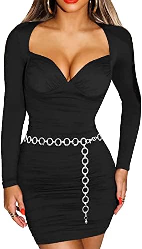 Women's Textured Double O Ring Extra Long Adjustable Fashion Waist Body Chain Belt (Silver Tone)