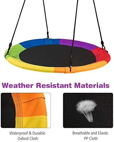 COSTWAY Nest Swing, Hanging Tree Swing Seat with Length Adjustable Rope, Soft Seating, Kids Swing Set for Indoor Garden Playground, 150/300kg Capacity (Round)