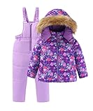 LUCKYLUAN Little Girl's 2 Piece Snowsuit Warm Insulated Ski Jacket and Bib Pants Outfit Set 6 Years Lilac Hearts