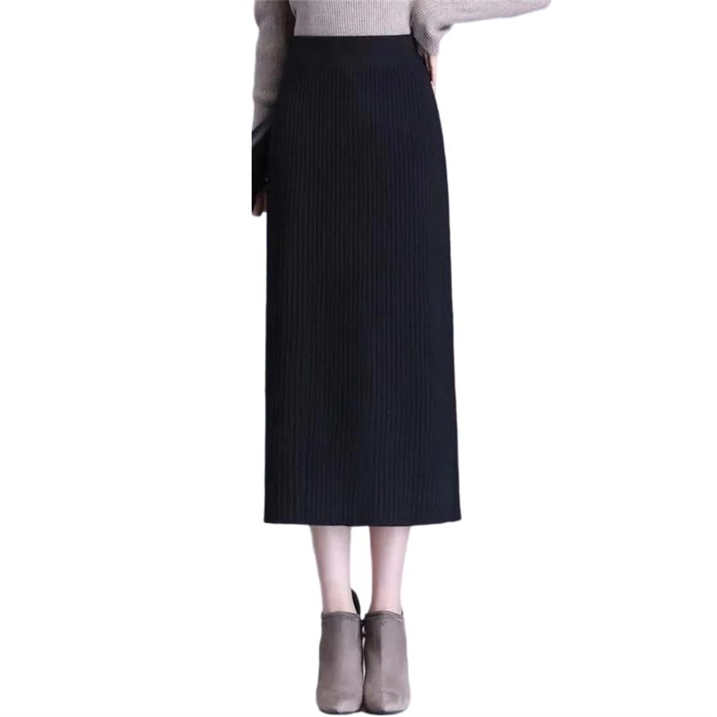 Falda midi de punto ajustada para mujer, cintura alta, casual, plisada, falda elástica