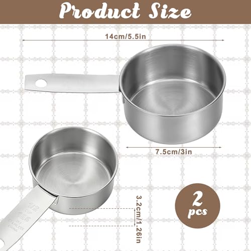 Set de 2 vasos medidores 1/2 taza acero inoxidable miniatura 2