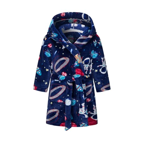 NautySaurs Boys Dressing Gown Girls Bathrobes Soft and Warm Childrens Hooded Flannel Fleece Robe for Kids Astronaut - Blue 9-12 Years