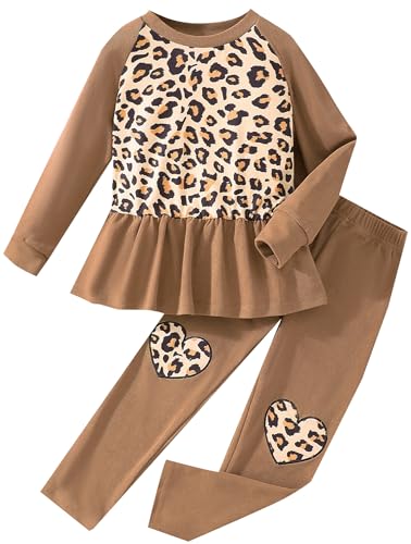 Image of DDSOL Toddler Girl Clothes Raglan Sleeve Peplum Top Heart Embroidery Pant Set Fall Winter Clothing 2-8 Years