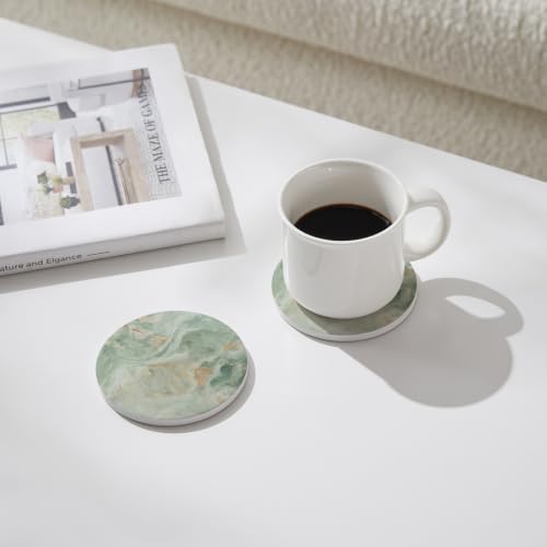 Image of Set of 6 Sage Green Marble Coasters with Holder,Absorbent Ceramic Coasters for Drinks, Coasters with Cork Backing for Table Protection, Housewarming Gifts for New Home