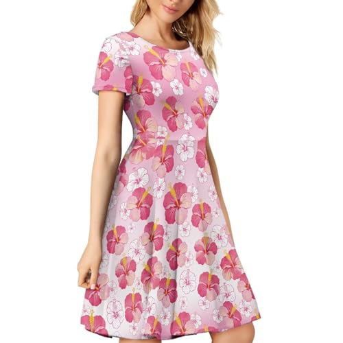 Image of HUGS IDEA Womens Puffy Swing Midi Dress Round Neck Short Sleeve Party A-Line Dresses