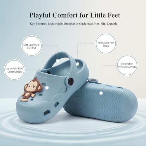 Image of GIMME ! Little Monkey, Toddler Clogs Slippers, 12 Months to 6 Years, Baby Boy, Waterproof, Lightweight, Cute Cartoon Fun Charms, Pink, Non-Slip Sole