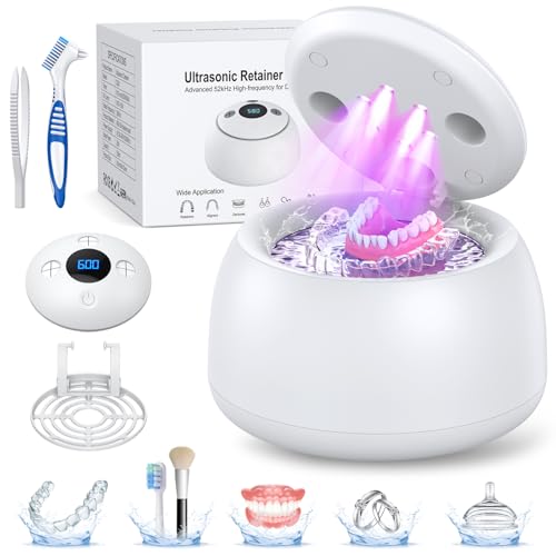 TEBAL Ultrasonic Retainer Cleaner Machine, 52kHz Ultrasonic Denture Cleaner for Night Guards,...