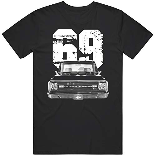 1969 Chevy C10 Front View Silhouette with White Year T Shirt XL Black