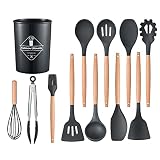 ICVKRJ 12 Pcs Silicone Cooking Utensils Kitchen Utensil Set - 446°F Heat Resistant,Turner Tongs, Spa