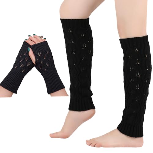 Image of YELAIVP Leg Warmers for Women 80s Cable Knit Leg Warmer Fingerless Gloves Footless Socks for Dance Yoga Party Accessory