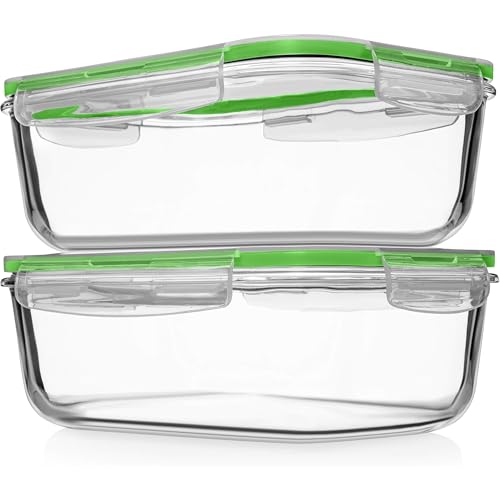 Image of Razab 4 PC 1860ml / 63 Oz / 8 Cups Large Glass Food Storage Containers with Lids - Glass Meal Prep Containers for Roasting & Storing Leftover, Lunch Container with Lids, Microwave & Oven Safe