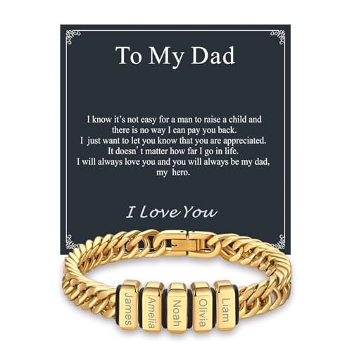 Custom4U Personalized Cuban Link Bracelet for Men, Stainless Steel/18K Gold Plated/Black 1-8 Names Engraved Customized Name Chain Bracelet for Men Jewelry Gifts for Man Dad Husband Father 02