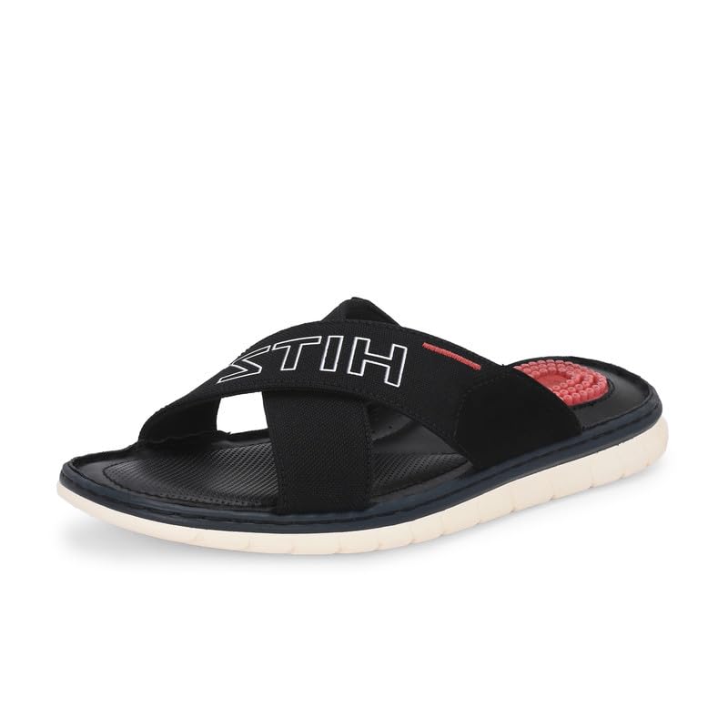 hitz Men's Black Fabric Casual Open-Toe Slippers-picture-12