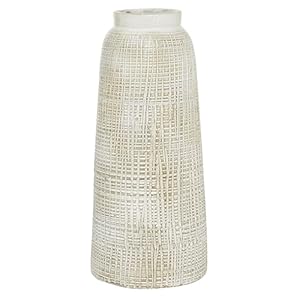 Deco 79 Ceramic Decorative Vase Textured Crosshatch Centerpiece Vase, Flower Vase for Home Decoration 8″ x 8″ x 17″, White