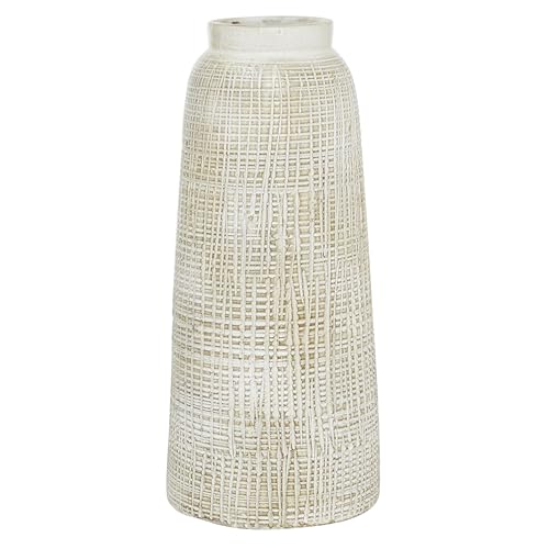 Deco 79 Ceramic Decorative Vase Textured Crosshatch Centerpiece Vase, Flower Vase for Home Decoration 8″ x 8″ x 17″, White