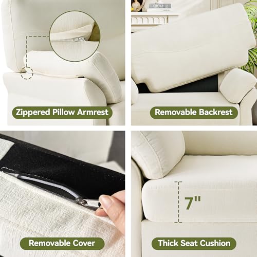 Image of rdoru 44.5 inch Oversized Accent Chairs Set of 2, Comfy Chenille Fabric Living Room Chairs, Upholstered Modern Armchair, Extra Large Single Sofa Reading Chair for Bedroom, Tool-Free Assembly, Cream