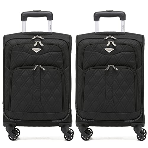 Flight Knight Set of 2 Lightweight 4 Wheel 800D Soft Case Quilted Suitcase Robust Anti Crack Cabin Carry On Hand Luggage Approved for Over 100 Airlines Including easyJet, BA & Many More!