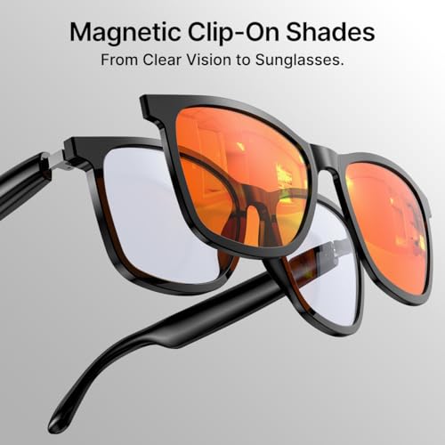 Image of pTron Orbis Urban Smart Clip-On Smart Glasses w /Bluetooth V5.4, Open Ear Music, Handsfree Calls, Protects Eye from Blue Light Emitted from Digital Screens, 8Hrs Playtime, Connect with Phones