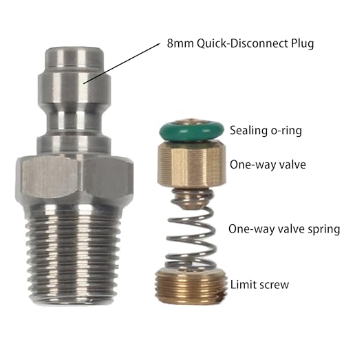 Image of 8mm Quick-Disconnect Plug Adapter, Stainless Steel 1 /8 inch NPT Male Thread PCP Paintball Charging Fittings with Sealing O-Ring